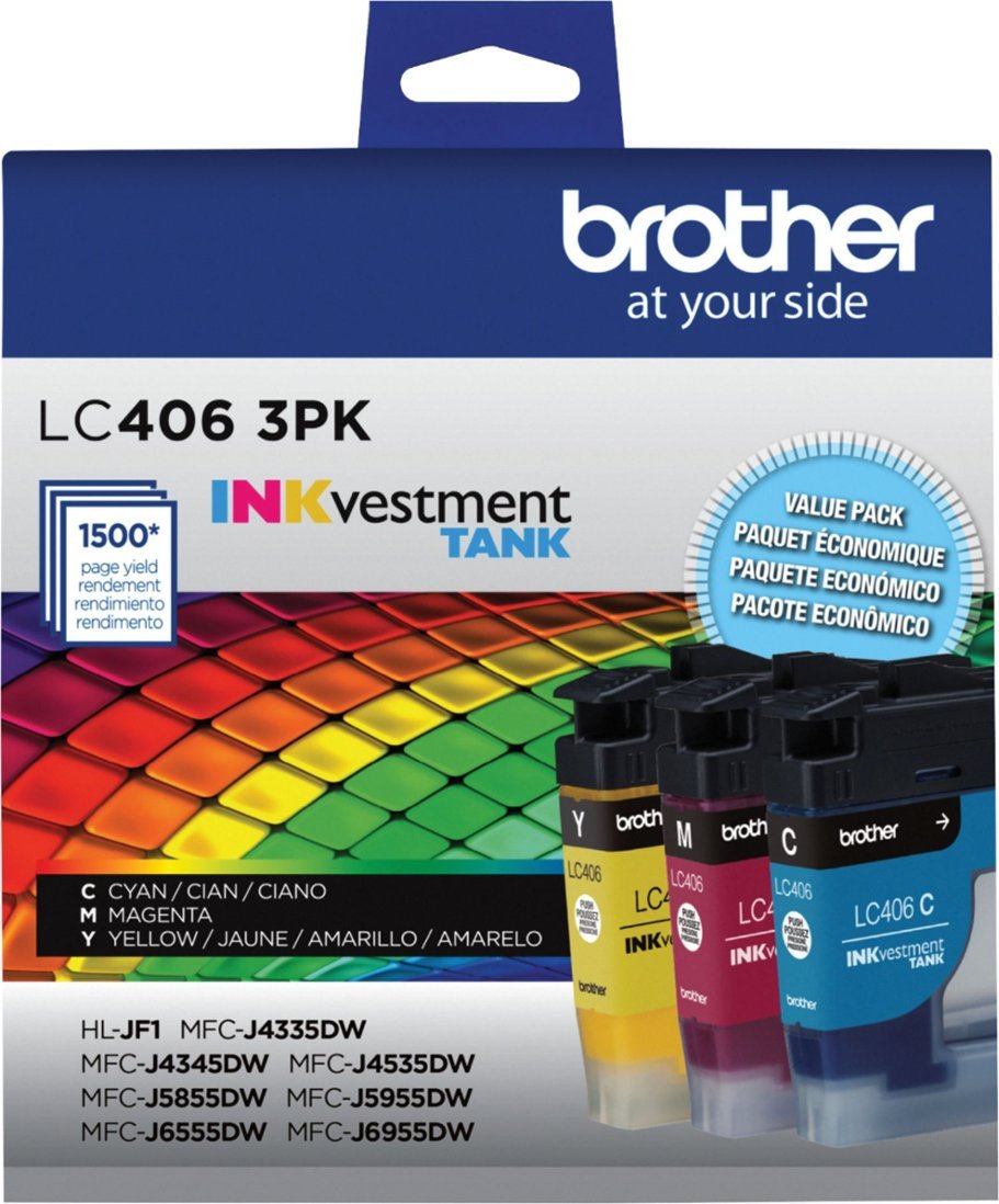 Brother - LC406 3PK 3-Pack INKvestment Tank Ink Cartridges - Cyan/Magenta/Yellow-Cyan/Magenta/Yellow