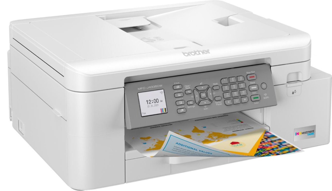 Brother - INKvestment Tank MFC-J4335DW Wireless All-in-One Inkjet Printer with up to 1-Year of Ink In-box - White/Gray-White/Gray
