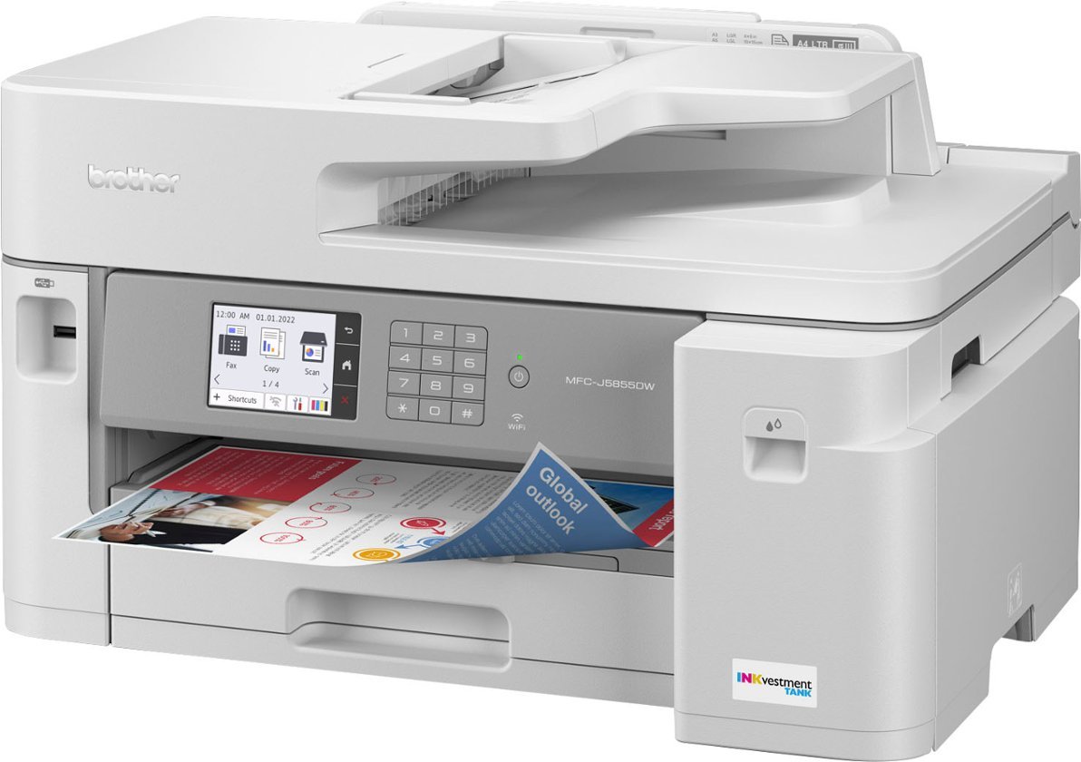 Brother - MFC-J5855DW INKvestment Tank All-in-One Inkjet Printer with up to 1-Year of Ink In-box - White/Gray-White/Gray