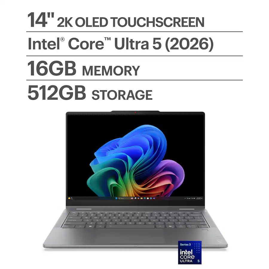Lenovo - Yoga 7i 2-in-1 14" 2K OLED Touchscreen Laptop - Core Ultra 5 Processor 322 2026- 16GB Memory - 512GB SSD - Copilot+ PC - Luna Grey