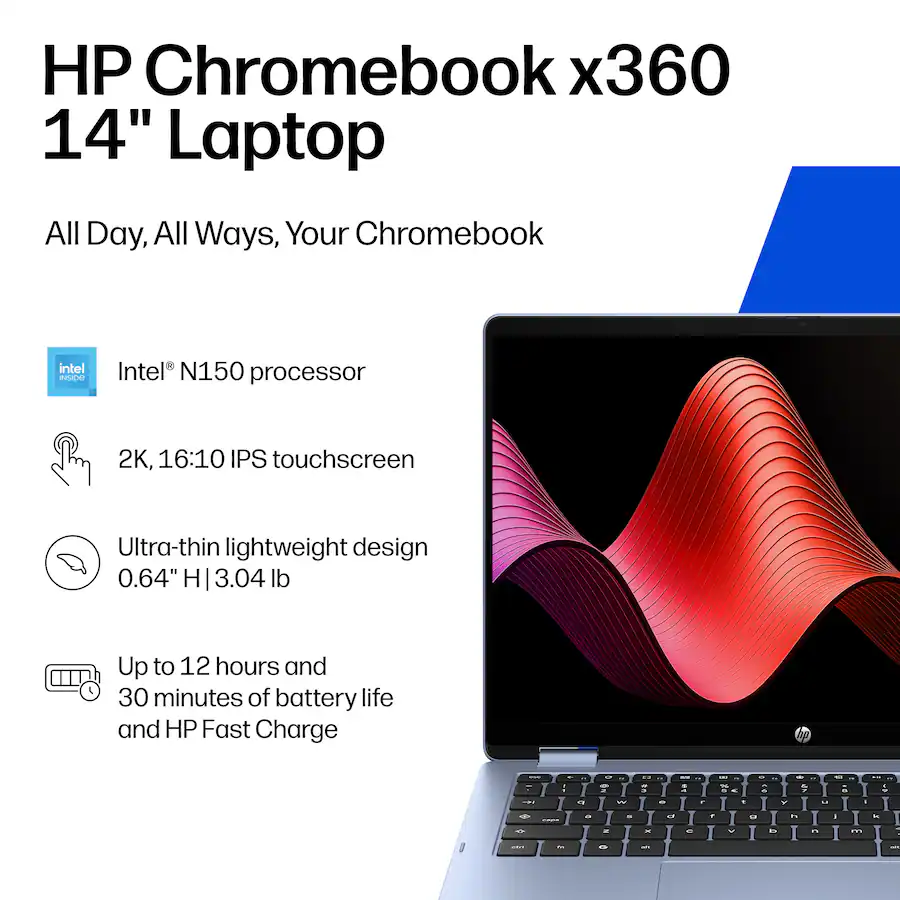 HP - 14" 2K Touchscreen 2-in-1 Chromebook - Intel Core N150 - 8GB Memory - 64GB eMMC - Sky Blue