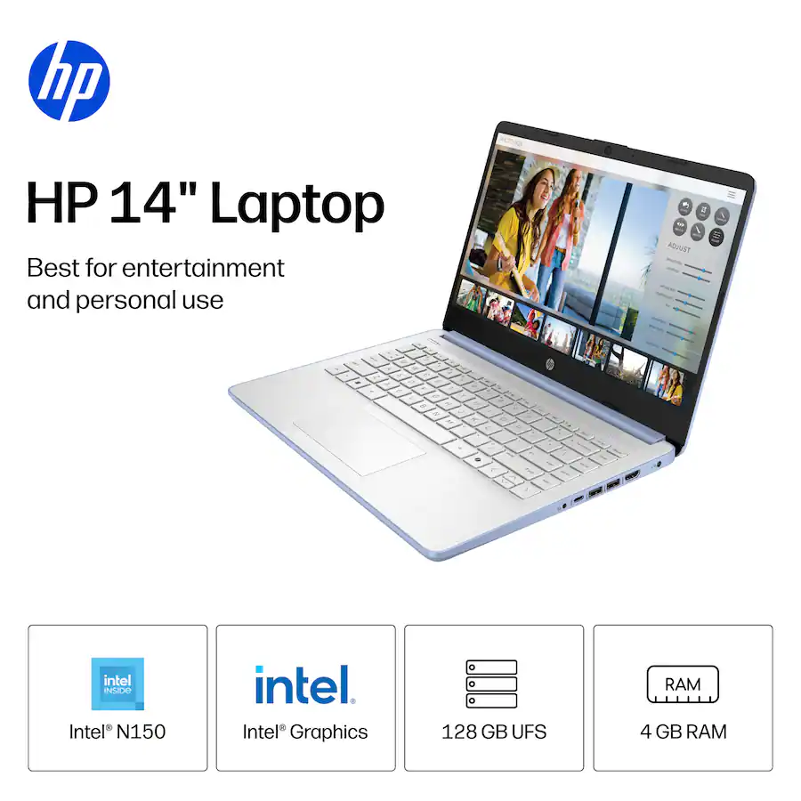 HP - 14" Laptop - Intel N150 Processor - 4GB Memory - 128GB UFS - Sky Blue