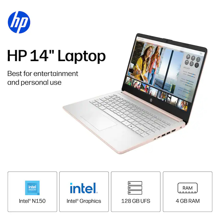 HP - 14" Laptop - Intel N150 Processor - 4GB Memory - 128GB UFS - Pale Rose Gold