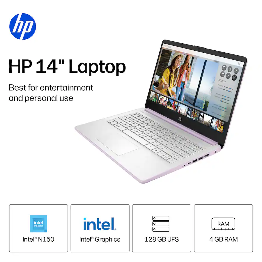 HP - 14" Laptop - Intel N150 Processor - 4GB Memory - 128GB UFS - Honey Lavender