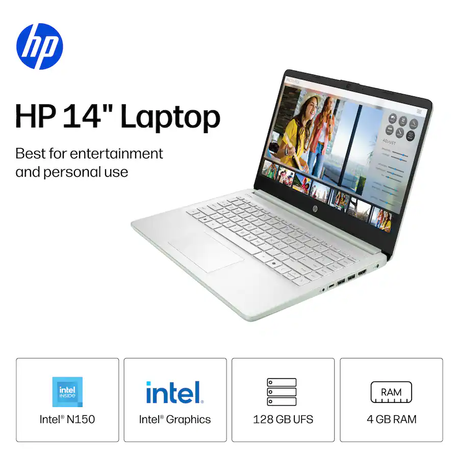 HP - 14" Laptop - Intel N150 Processor - 4GB Memory - 128GB UFS - Willow Green