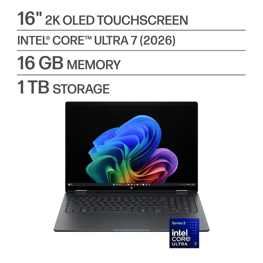 HP - OmniBook X Flip 2-in-1 - 16" 2K OLED Touchscreen Laptop - Intel Core Ultra 7 (2026) - 16GB Memory - 1TB SSD - Copilot+ - Eclipse Gray