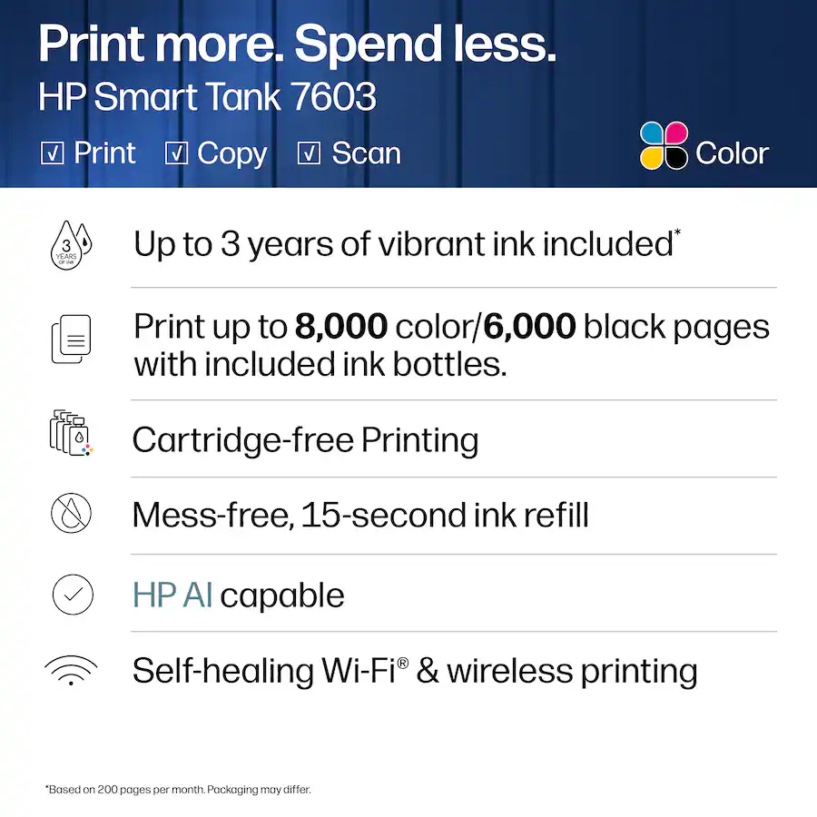 HP - Smart Tank 7603 Wireless All-in-One AI-Enabled Cartridge-Free Supertank Inkjet Printer w/ Fax and 3 Yrs of Ink Included¹ - Basalt