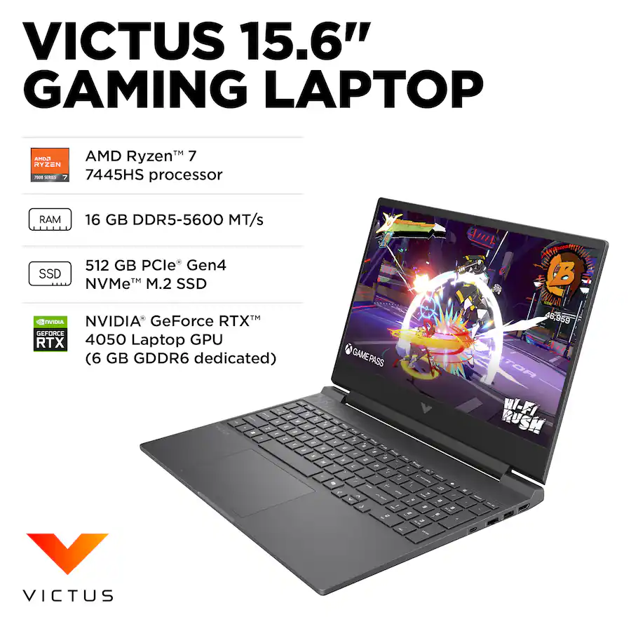HP - Victus 15.6" 144Hz Full HD Gaming Laptop - AMD Ryzen 7 7445HS (2023) - 16GB Memory - NVIDIA GeForce RTX 4050 - 512GB SSD - Mica Silver