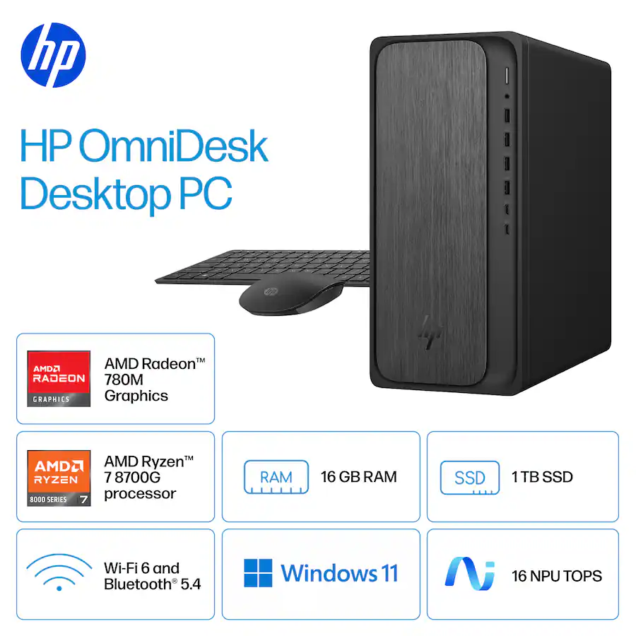 HP - OmniDesk Desktop - AMD Ryzen 7 8700G 2024 - 16GB DDR5 Memory - 1TB SSD - Gray Wood