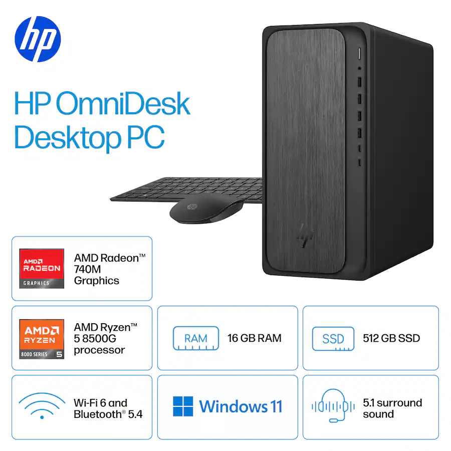 HP - OmniDesk Desktop - AMD Ryzen 5 8500G 2024 - 16GB DDR5 Memory - 512GB SSD - Gray Wood
