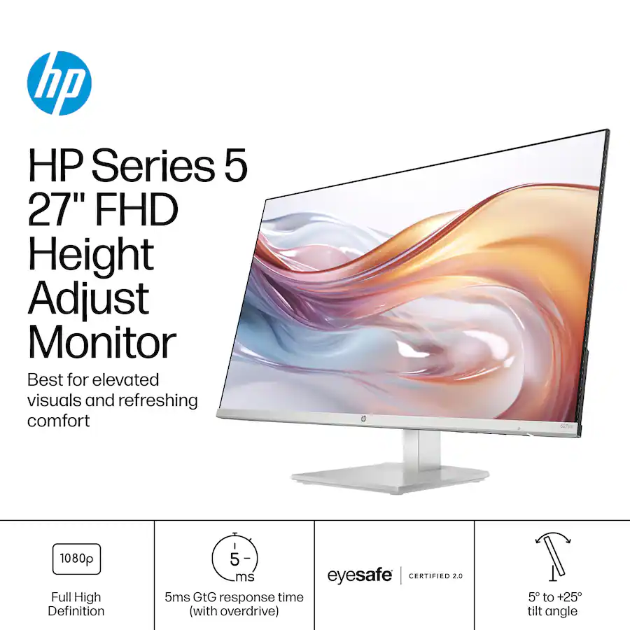 HP - 27" IPS LED FHD 100Hz Monitor with Adjustable Height (HDMI, VGA) - Silver & Black