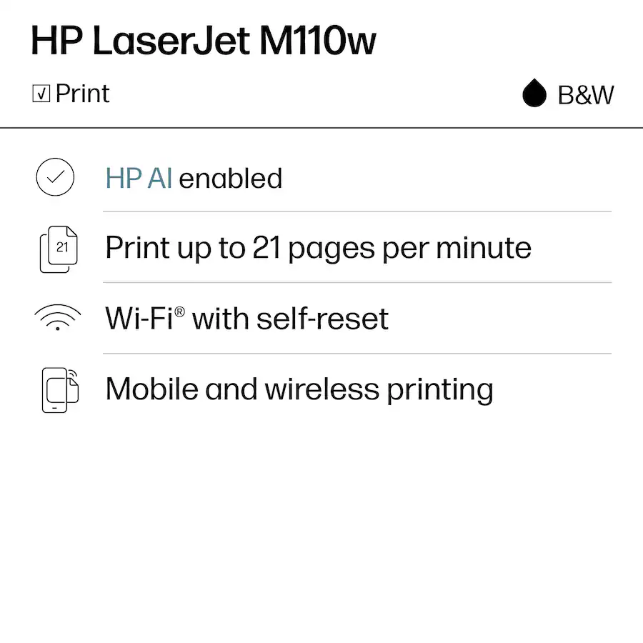 HP - LaserJet M110w Wireless AI-Enabled Black and White Laser Printer - White