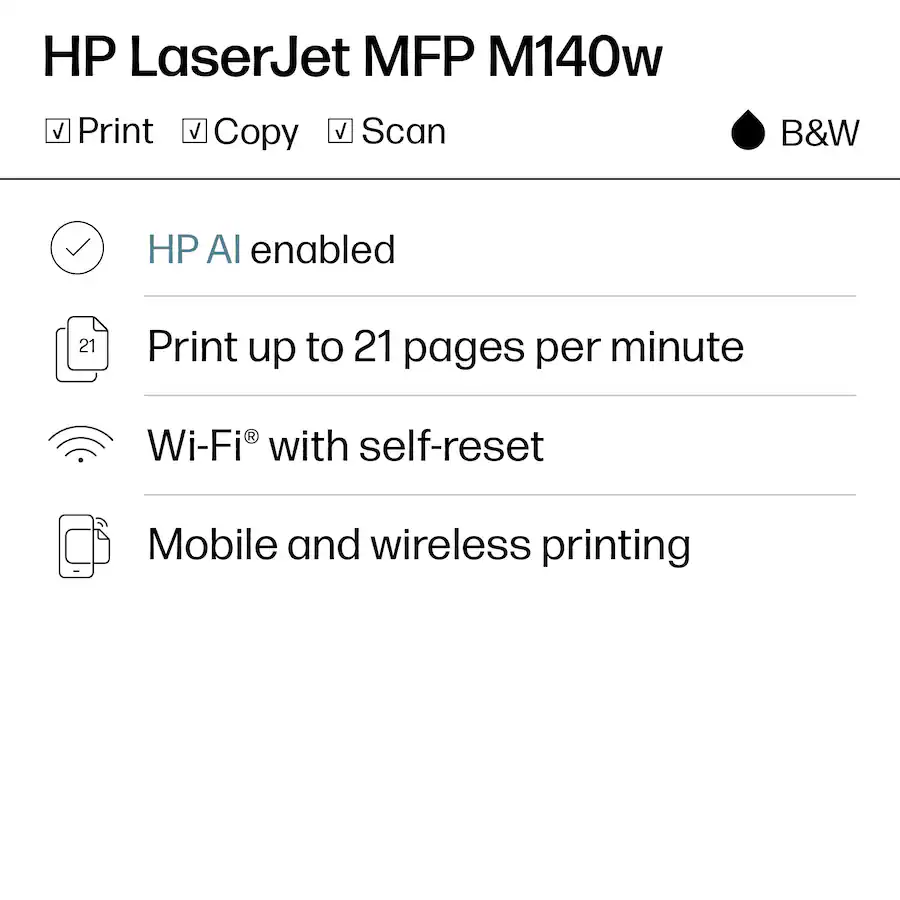 HP - LaserJet M140w Wireless AI-Enabled Black and White Laser Printer - White
