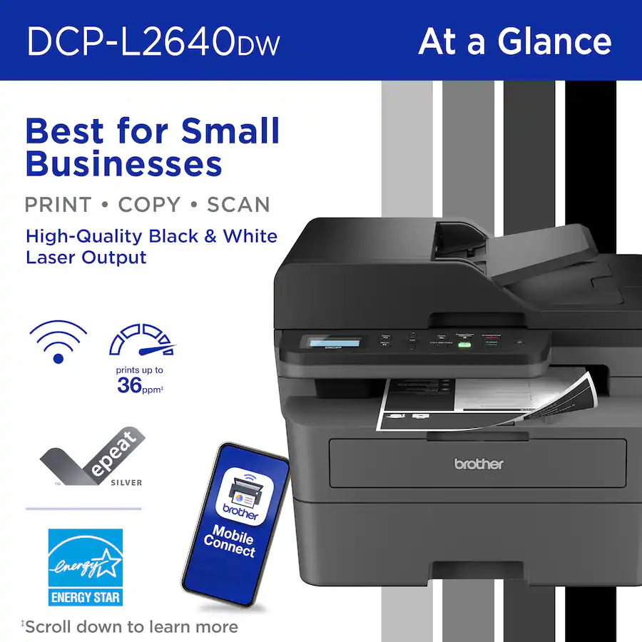 Brother - DCP-L2640DW Wireless Black-and-White Refresh Subscription Eligible 3-in-1 Laser Printer, Great for Small Offices - Gray