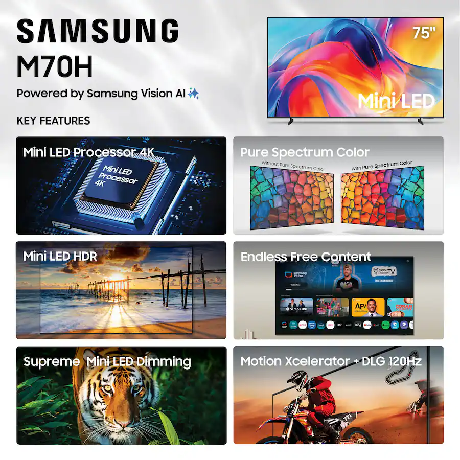 Samsung - 75" Class M70H Series Mini LED 4K UHD SamsungVision AI Smart Tizen TV (2026)