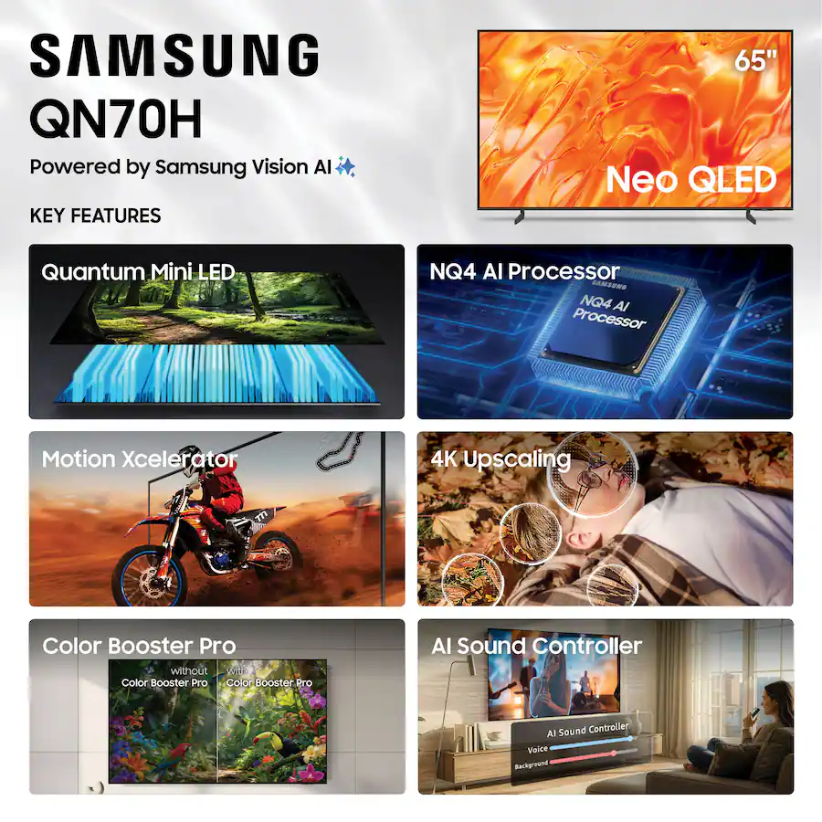 Samsung - 65” Class QN70H Series Neo QLED Mini LED 4K UHD SamsungVision AI Smart Tizen TV (2026)