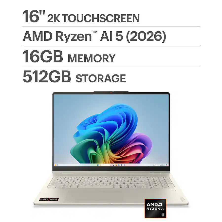 Lenovo - Yoga 7a 2-in-1 16" 2K LCD Touchscreen Laptop - AMD Ryzen AI 5 430 2026 - 16GB Memory - 512GB SSD - Copilot+ PC - Seashell