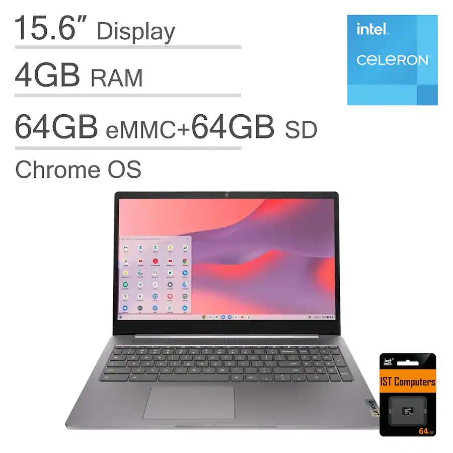 Lenovo - IdeaPad 3i Chromebook 15.6" FHD Laptop - Intel Celeron N4500 - 4GB RAM - 64GB+64GB SD - 2TB Cloud Storage - Chrome OS - Arctic Grey