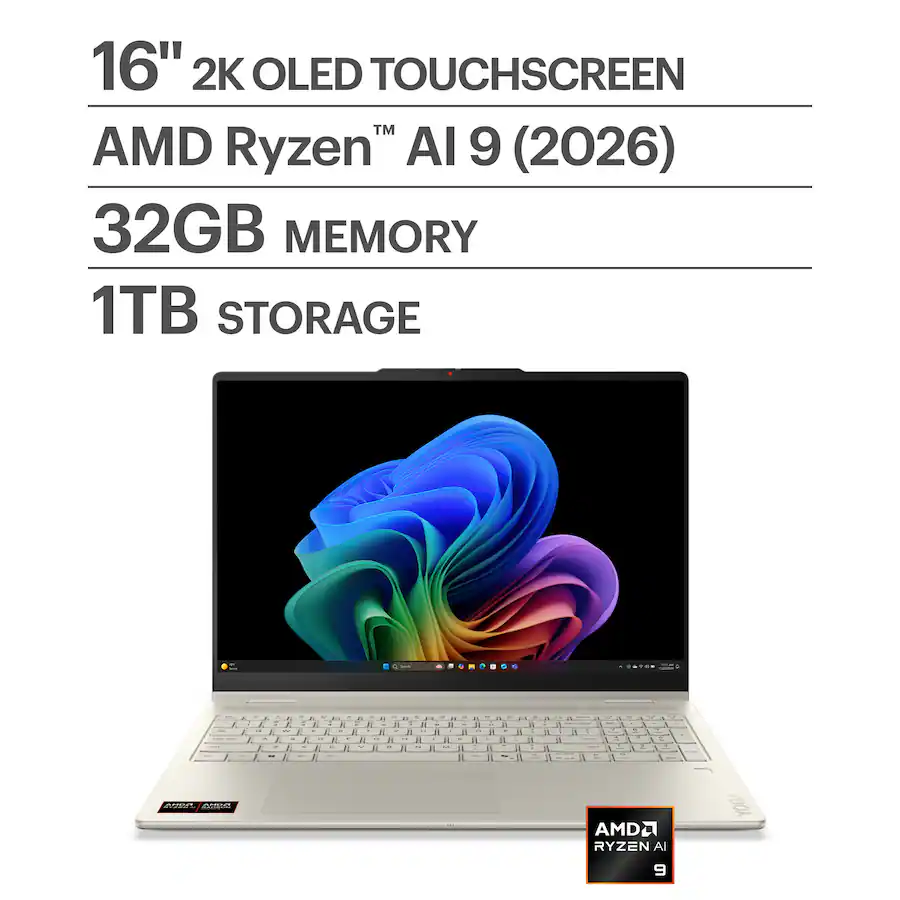 Lenovo - Yoga 7a 2-in-1 16" 2K OLED Touchscreen Laptop - AMD Ryzen AI 9 465 2026 - 32G Memory - 1TB SSD - Copilot+ PC - Seashell