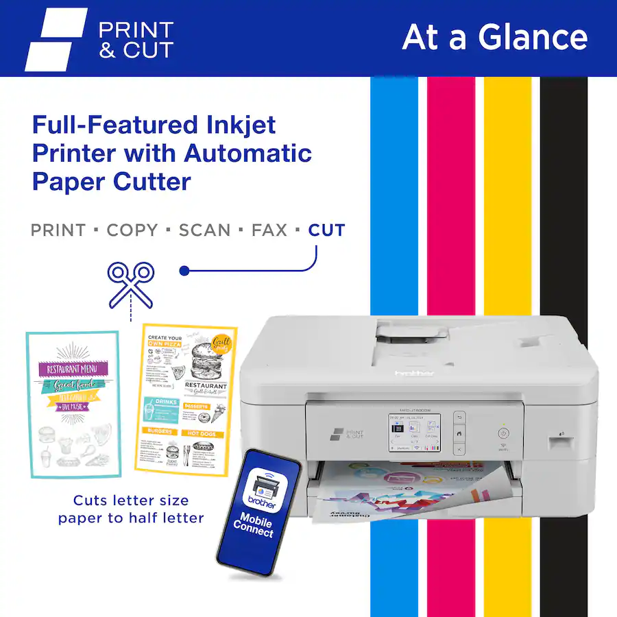 Brother - Print & Cut MFC-J1800DW Wireless Color All-in-One Inkjet Printer with Automatic Paper Cutter - Black