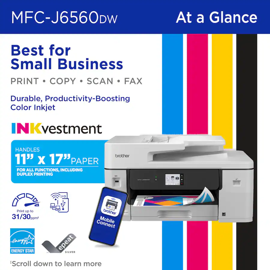 Brother - INKvestment 6560 Wireless Color All-in-One Inkjet Printer with 11”x17” capabilities (MFCJ6560DW) - Gray