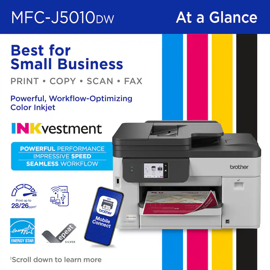 Brother - INKvestment 5010 Wireless Color Inkjet All-in-One Printer with 2-sided Copy/Scan & 2.7” Color Touchscreen (MFC-J5010DW) - Gray