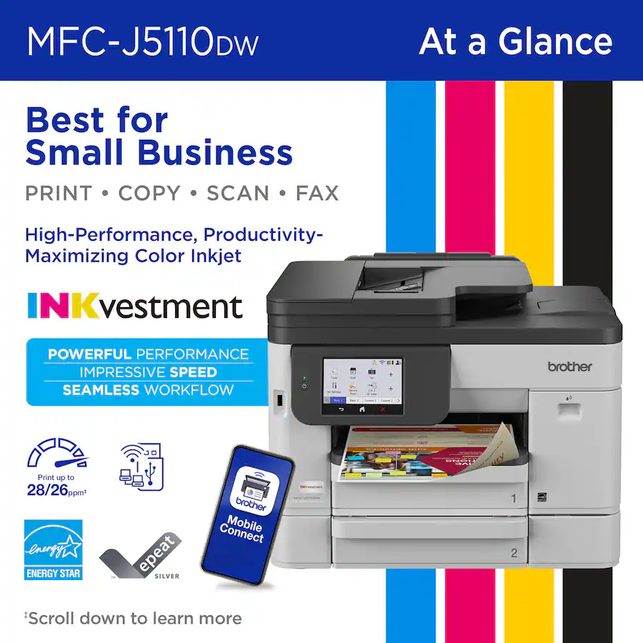 Brother - INKvestment 5110 Wireless Color Inkjet All-in-One Printer with 500-sheet paper tray/4.3” Color Touchscreen (MFC-J5110DW) - Gray