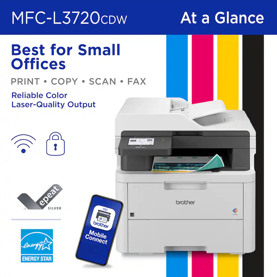 Brother - MFC-L3720CDW Wireless Digital Color All-in-One Printer with Laser Quality Output, Great for Small Offices - White