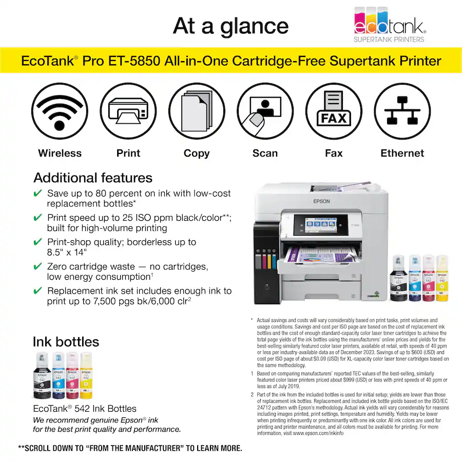 Epson - EcoTank Pro ET-5850 Wireless All-In-One Supertank Inkjet Printer - White