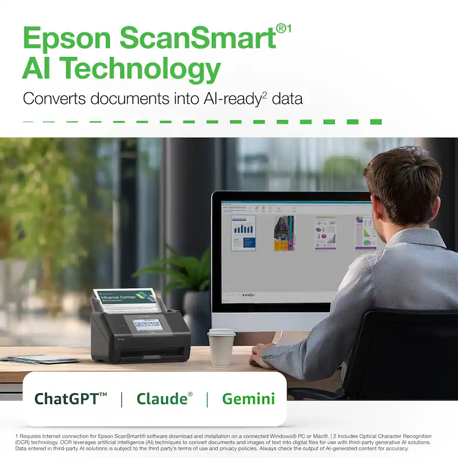 Epson - WorkForce ES-590W Wireless & USB High-Speed AI & Cloud Ready Desktop Color Duplex Document Scanner - Black