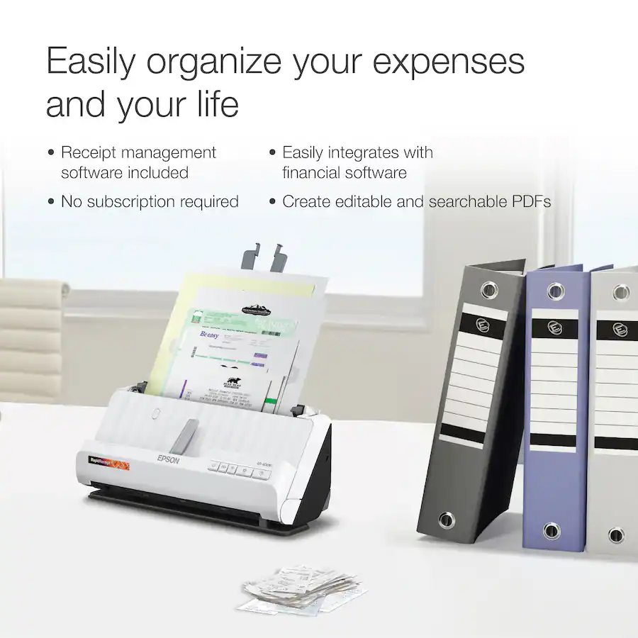 Epson - RapidReceipt RR-400W Wireless Duplex Compact Desktop Receipt and Document Scanner - White