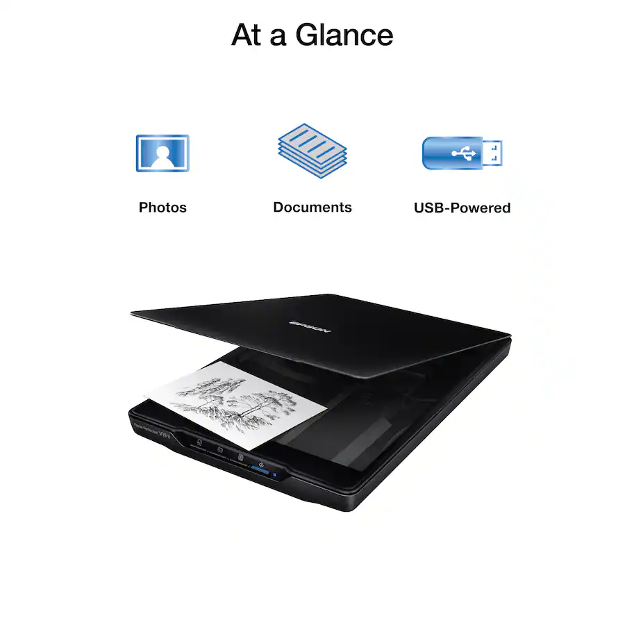 Epson - Perfection V19 II Color Photo and Document Flatbed Scanner - Black