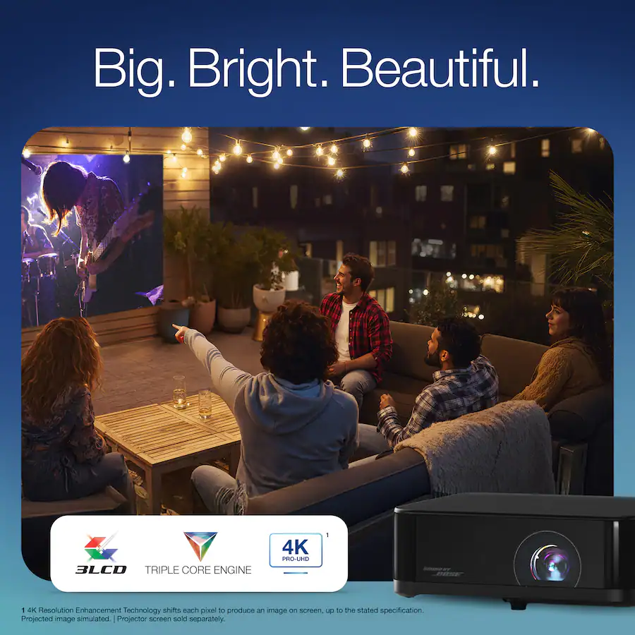 Epson - Lifestudio Pop Plus 4K PRO-UHD Portable Smart Projector, Sound by Bose, 700 Lumens Color & White Brightness, 3LCD, HDR - Black