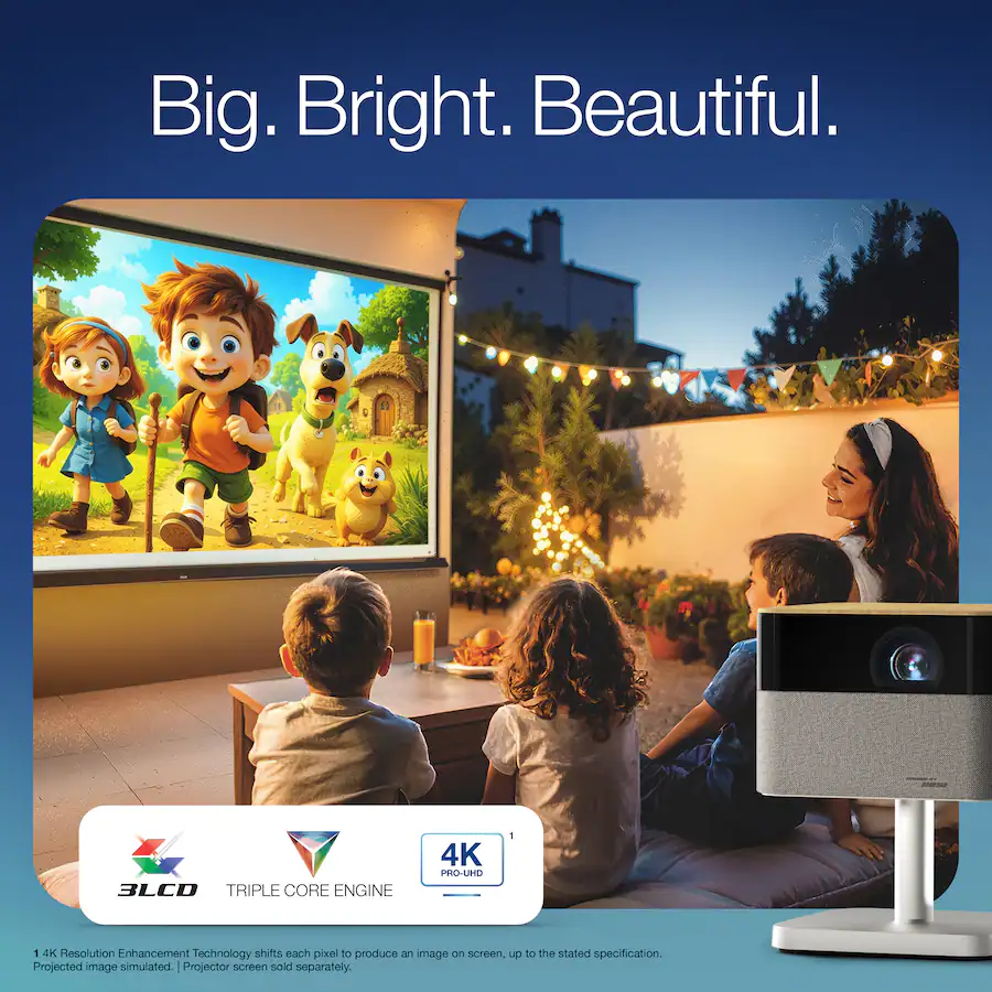 Epson - Lifestudio Flex Plus 4K PRO-UHD Portable Smart Projector, Sound by Bose, 1,000 Lumens Color & White Brightness, 3LCD,HDR - Oak