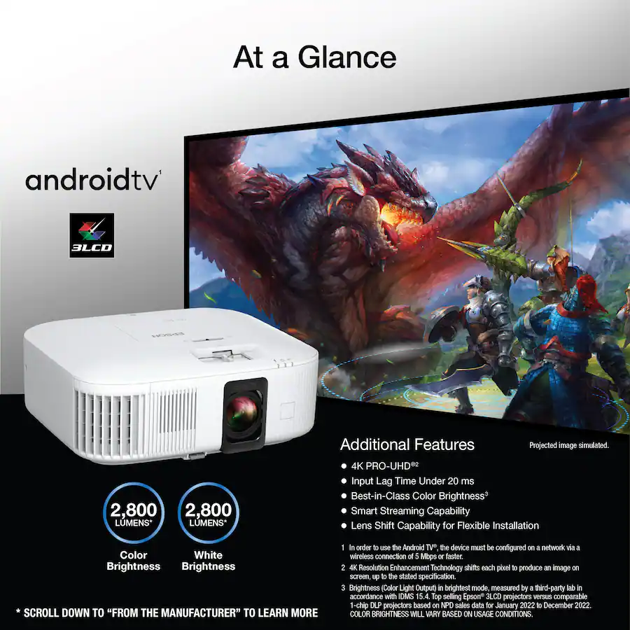Epson - Home Cinema 2350 4K PRO-UHD Smart Streaming Projector with Android TV - White