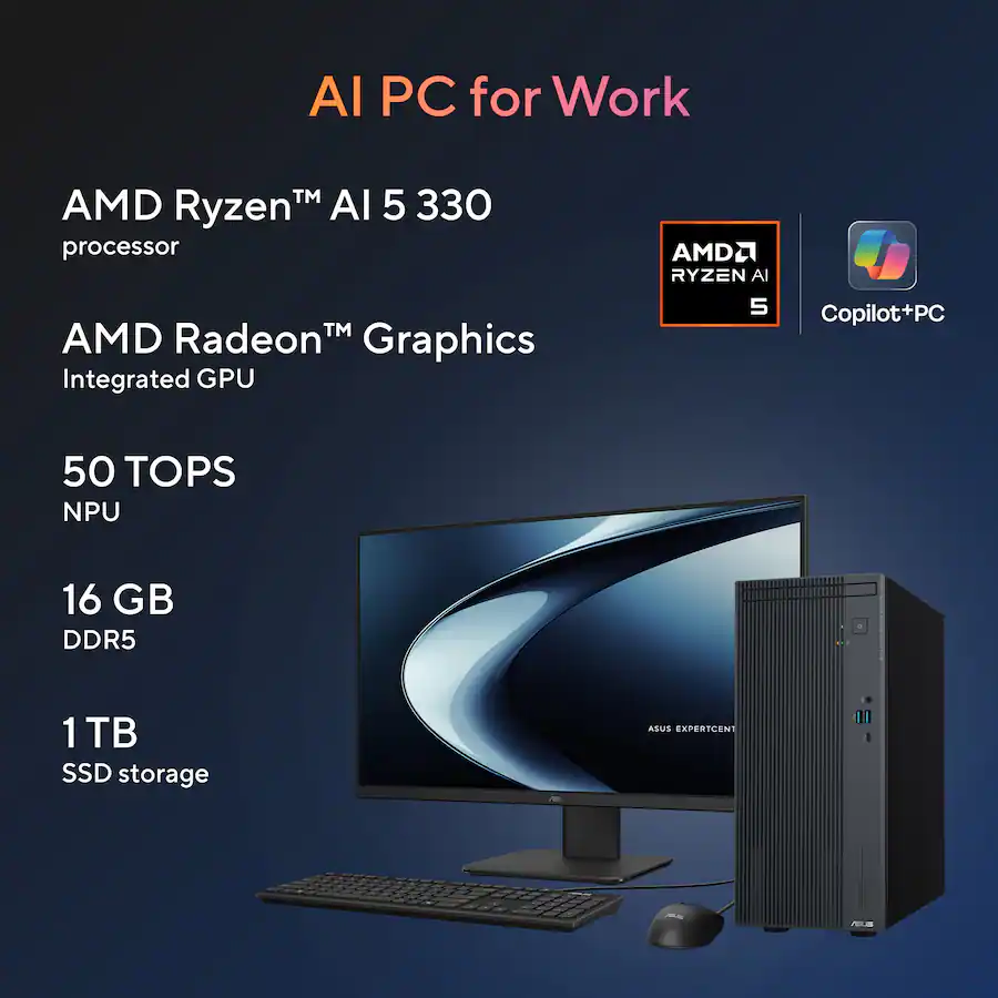 ASUS - PM700 Desktop - Copilot+ PC - AMD Ryzen AI 5 330 (2025) - 16GB Memory - 1TB SSD Storage - Dark Gray