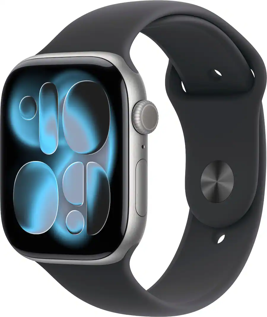 Apple Watch Series 11 (GPS) 46mm Space Gray Aluminum Case with Black Sport Band - S/M - Space Gray - (2025)