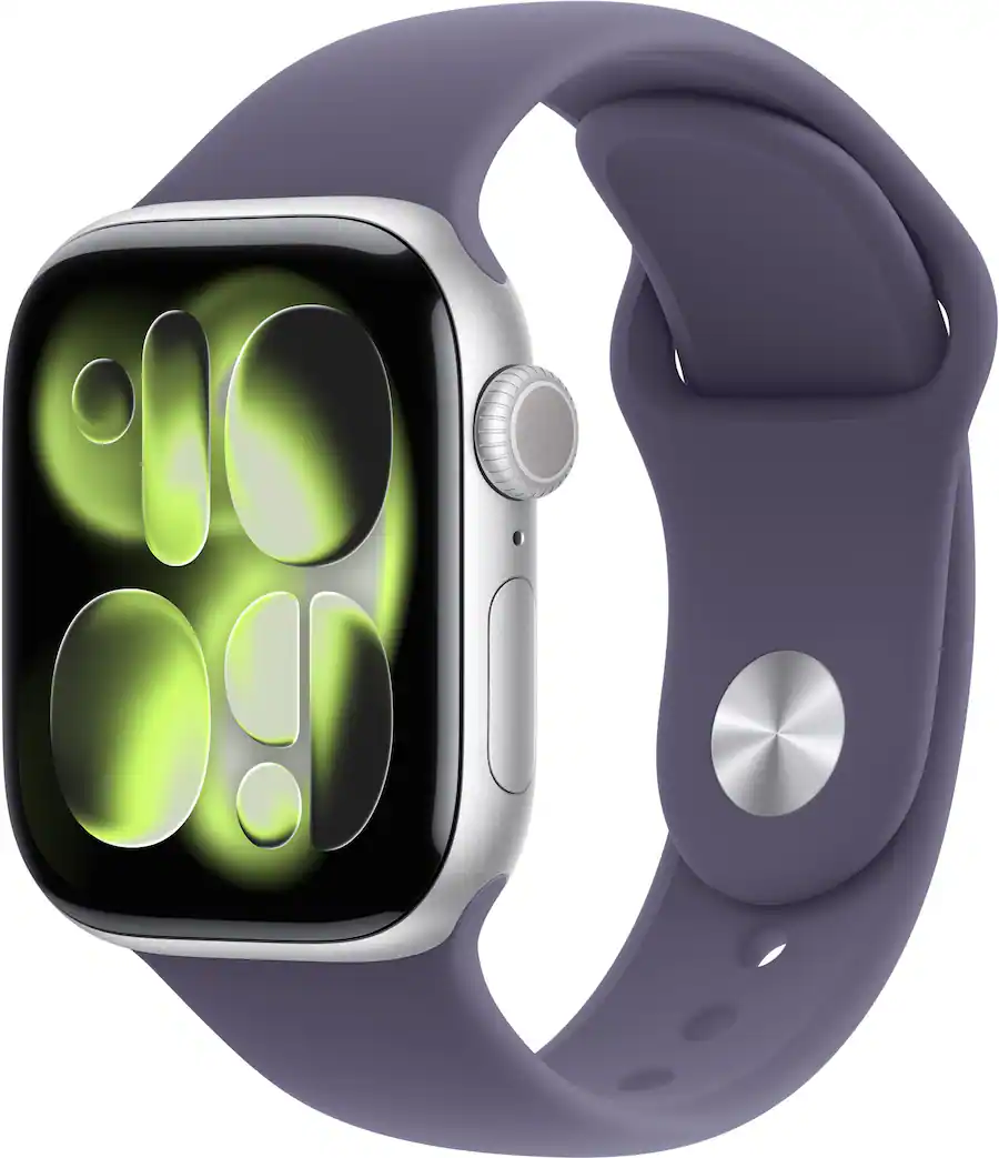 Apple Watch Series 11 (GPS+Cellular) 42mm Aluminum Case with Purple Fog Sport Band - S/M - Silver - (2025)