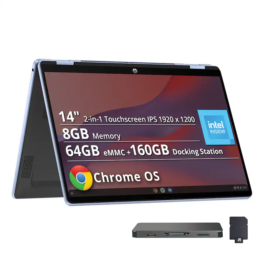 HP - 14" 2K Touchscreen 2-in-1 Chromebook - Intel Core N150 - 8GB Memory - 64GB eMMC - Blue