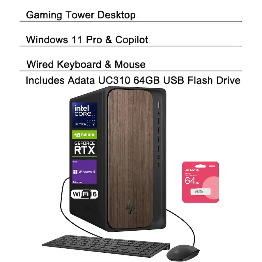 HP - OmniDesk Desktop - Intel Core Ultra 7 265 - 32GB RAM, 1TB SSD - NVIDIA GeForce RTX 5060 - For Gaming & Pro Work - Black