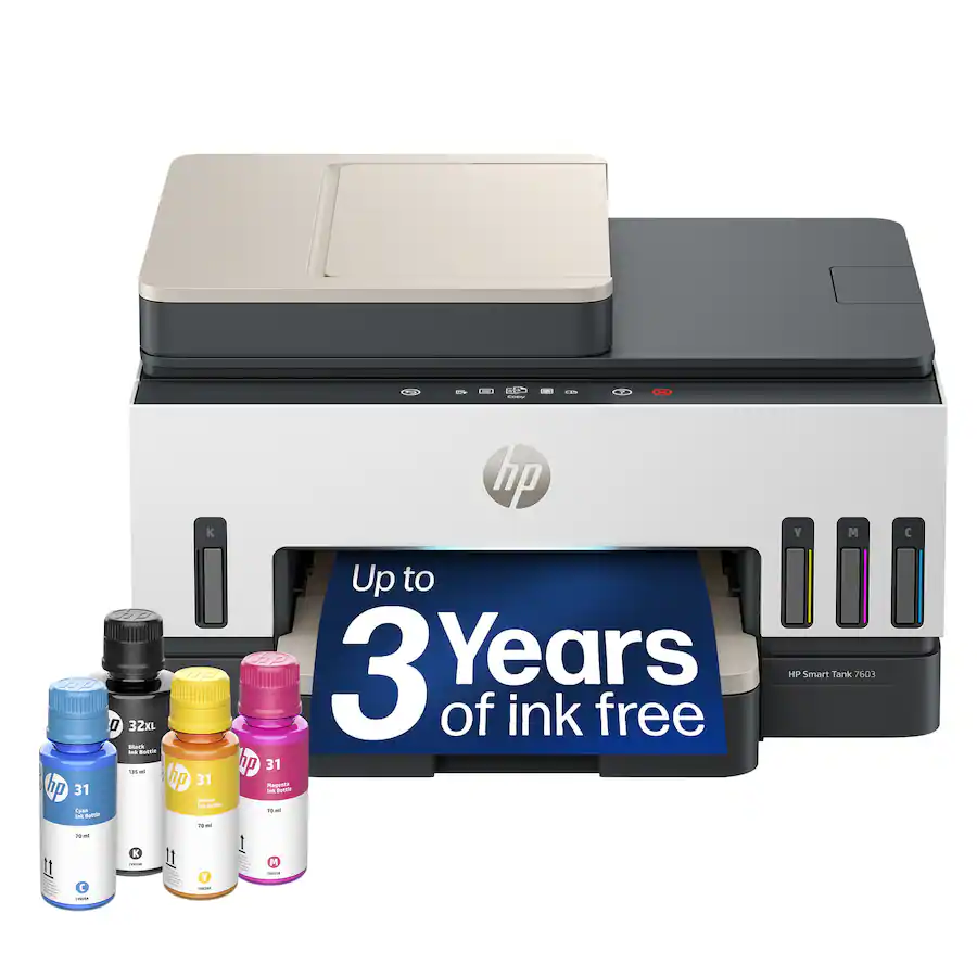 HP - Smart Tank 7603 Wireless All-in-One AI-Enabled Cartridge-Free Supertank Inkjet Printer w/ Fax and 3 Yrs of Ink Included¹ - White