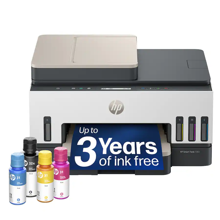 HP - Smart Tank 7303 Wireless All-in-One AI-Enabled Cartridge-Free Supertank Inkjet Printer with 3 Years of Ink Included¹ - White