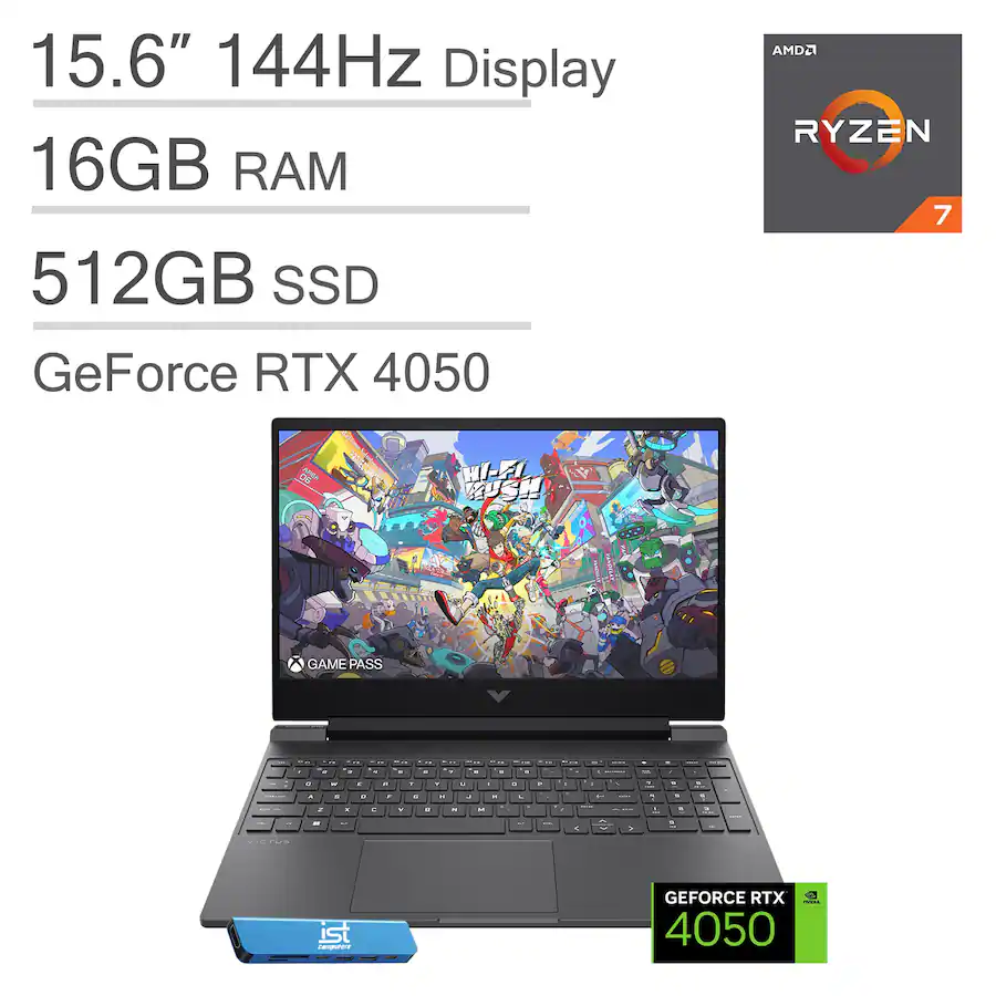 HP - Victus 15.6" 144Hz Full HD Gaming Laptop - AMD Ryzen 7 7445HS 2023 - 16GB Memory - NVIDIA GeForce RTX 4050 - 512GB SSD - IST HUB - Mica Silver