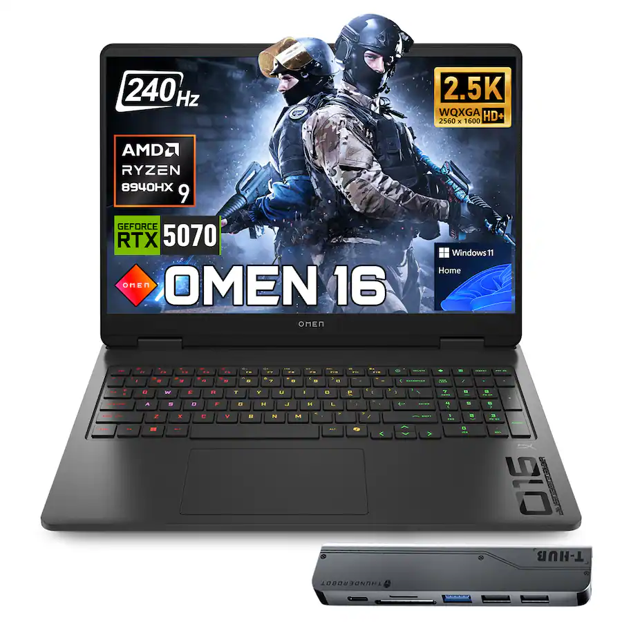 HP - Upgraded - Omen 16" WQXGA Gaming Laptop - AMD Ryzen 9 8940HX - RTX 5070 - 32GB RAM 1TB SSD - RGB KB - 7 in-1 USB-C Hub - Black