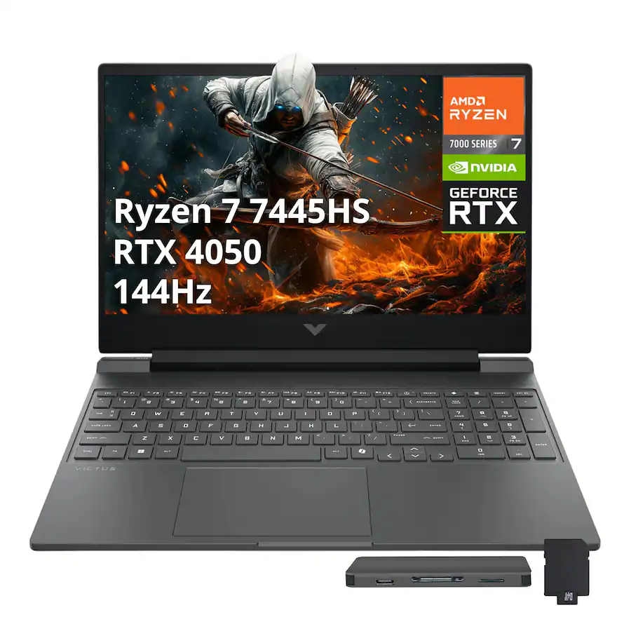 HP - Upgraded - Victus 15.6" Gaming Laptop,AMD Ryzen 7 7445HS,GeForce RTX 4050,16GB DDR5,1TB SSD+1TB Dock Set,Win 11 - Mica Silver