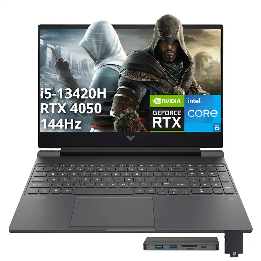 HP - Victus 15.6" FHD Gaming Laptop,Intel i5-13420H,16GB RAM,512GB SSD+1TB Dock Set,GeForce RTX 4050,Win 11 Pro - Mica Silver