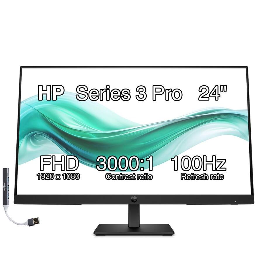 HP - Series 3 Pro 324pv 24" FHD Monitor, Anti-Glare, Flicker Free, VESA Mount, HDMI, VGA & DKZ Hub, (9U5C1AA#ABA) - Black