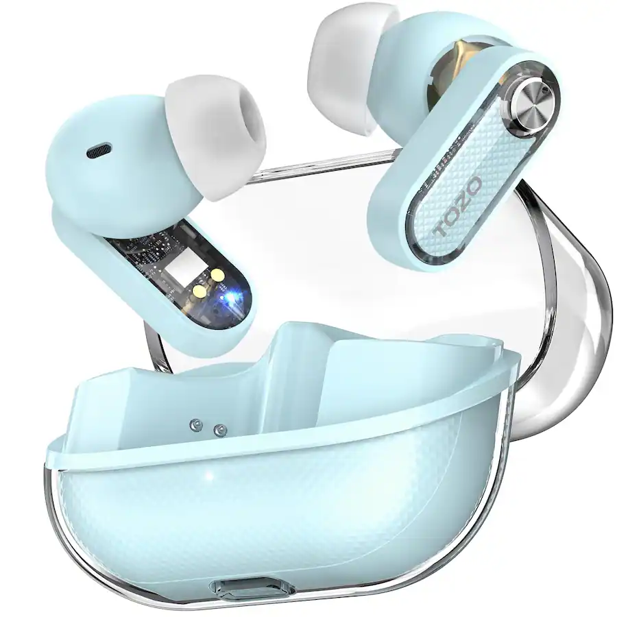 TOZO - AI Translation Noise Cancelling Earbuds, 100+ Languages, 70H, AI Clear Calls ENC Mic, Stereo Bass App-32EQ, Waterproof - Blue