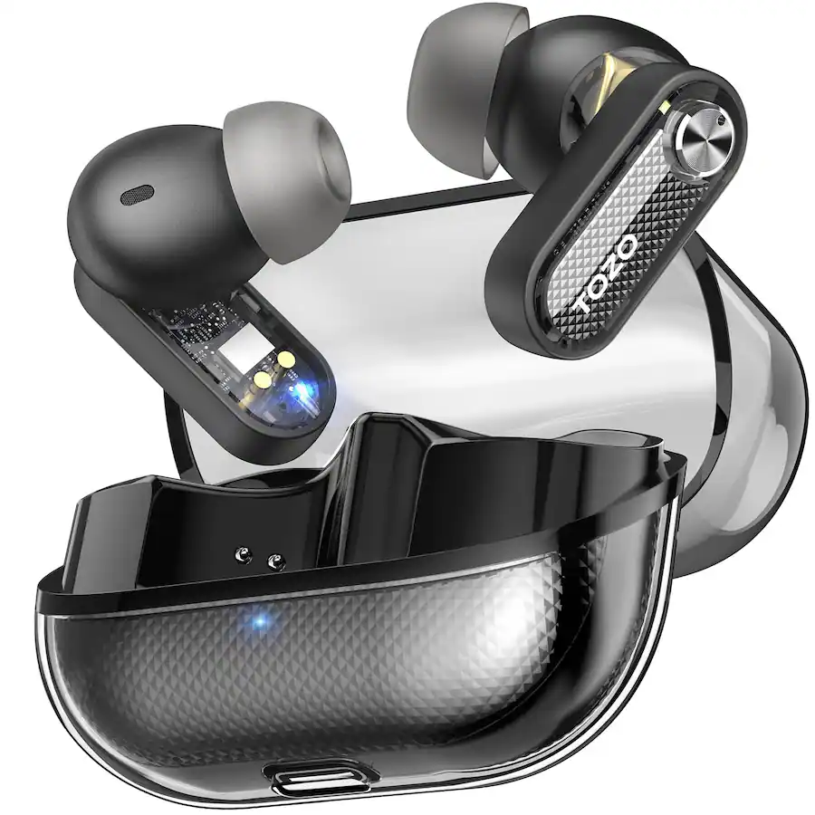 TOZO - AI Translation Noise Cancelling Earbuds, 100+ Languages, 70H, AI Clear Calls ENC Mic, Stereo Bass App-32EQ, Waterproof - Black