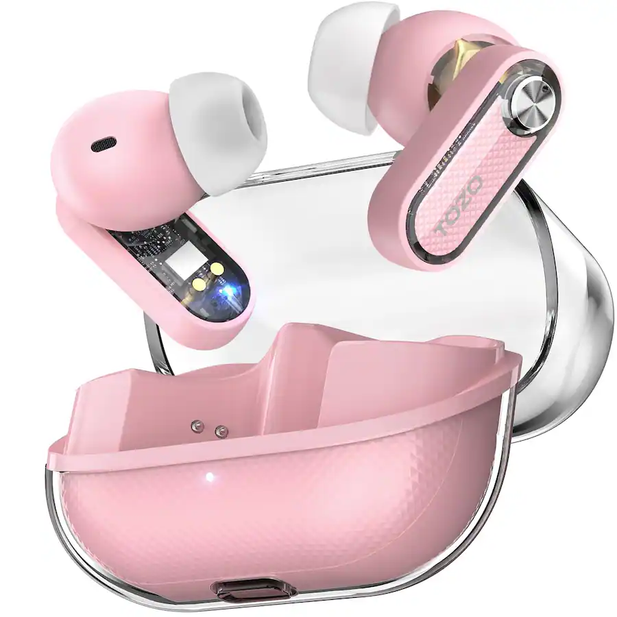 TOZO - AI Translation Noise Cancelling Earbuds, 100+ Languages, 70H, AI Clear Calls ENC Mic, Stereo Bass App-32EQ, Waterproof - Pink